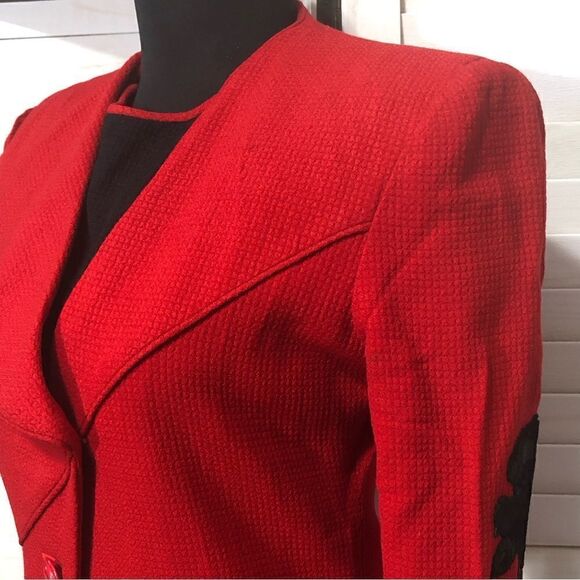 Valentino Vintage Red Blazer Dress Black Roses Size 6 - Picture 10 of 14